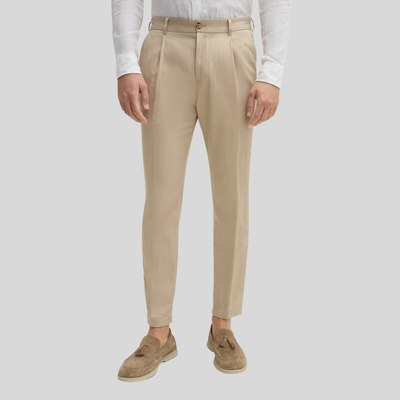 Front Pleat Cotton Linen Pants - Beige