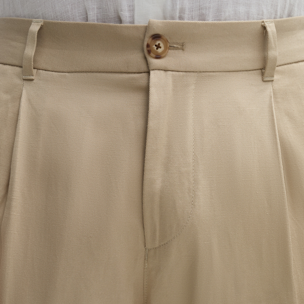 Front Pleat Cotton Linen Pants - Beige