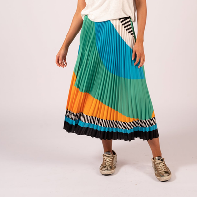 Abstract Print Pleated Skirt - Multi - Gotstyle