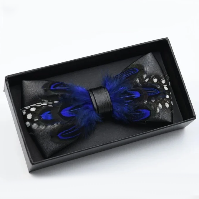 Gotstyle Fashion - Tyed by Dede Neckwear Polka Dot Blue Feather / Leather Handmade Bow Tie