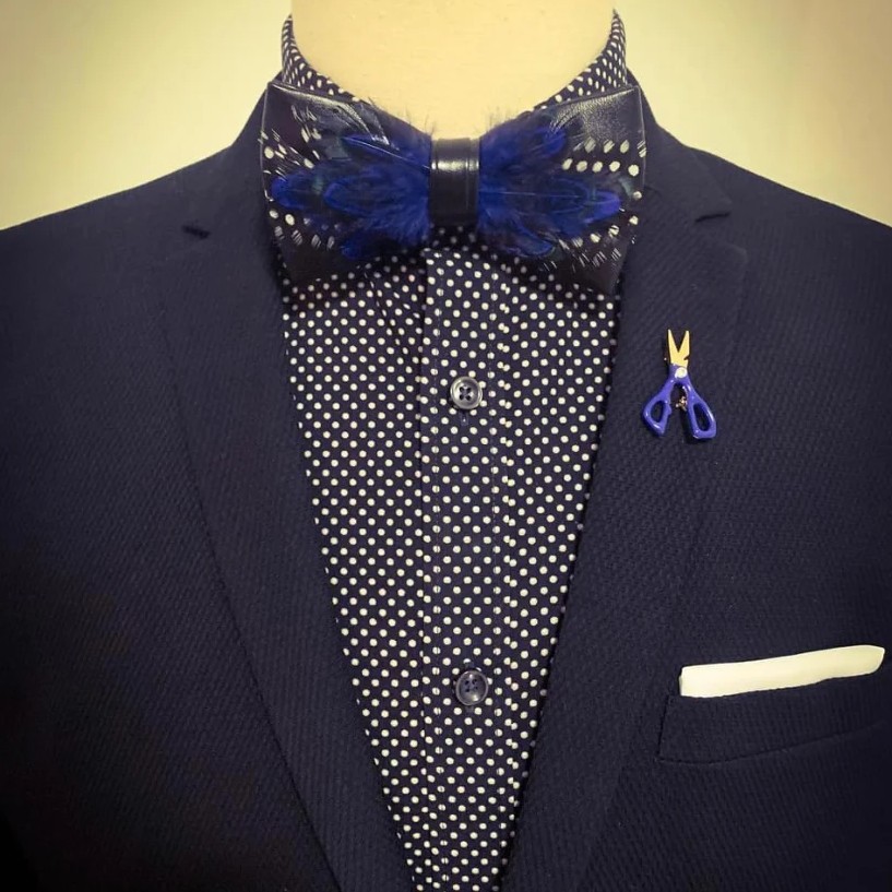 Gotstyle Fashion - Tyed by Dede Neckwear Polka Dot Blue Feather / Leather Handmade Bow Tie