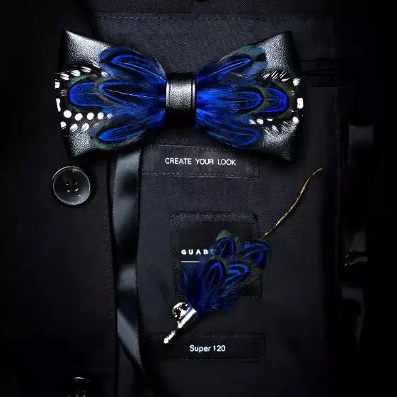 Gotstyle Fashion - Tyed by Dede Neckwear Polka Dot Blue Feather / Leather Handmade Bow Tie