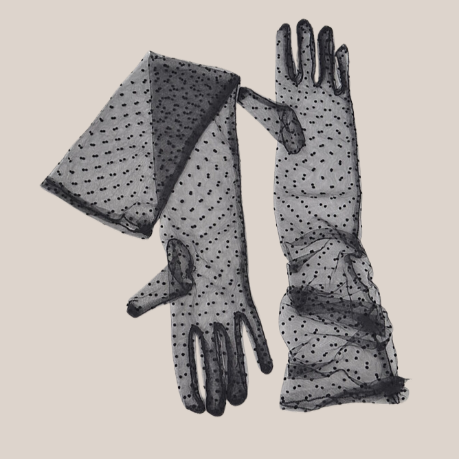 Polka Dot Mesh Long Gloves - Black