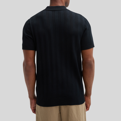 Perforated Pattern Knit Polo - Black