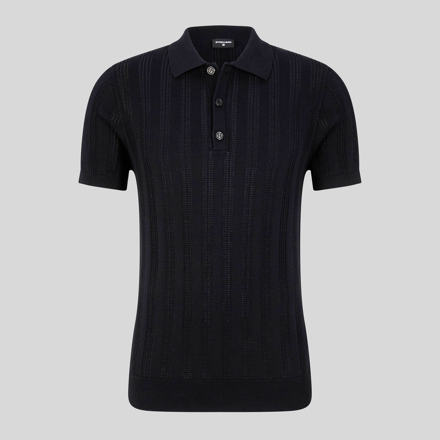 Perforated Pattern Knit Polo - Black