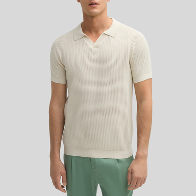 Open Collar Textured Knit Polo - Cream