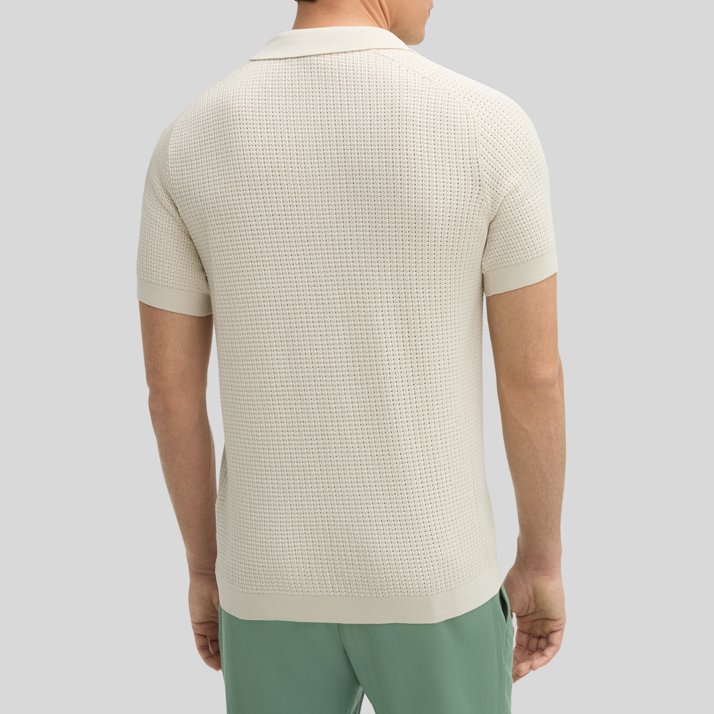 Open Collar Textured Knit Polo - Cream