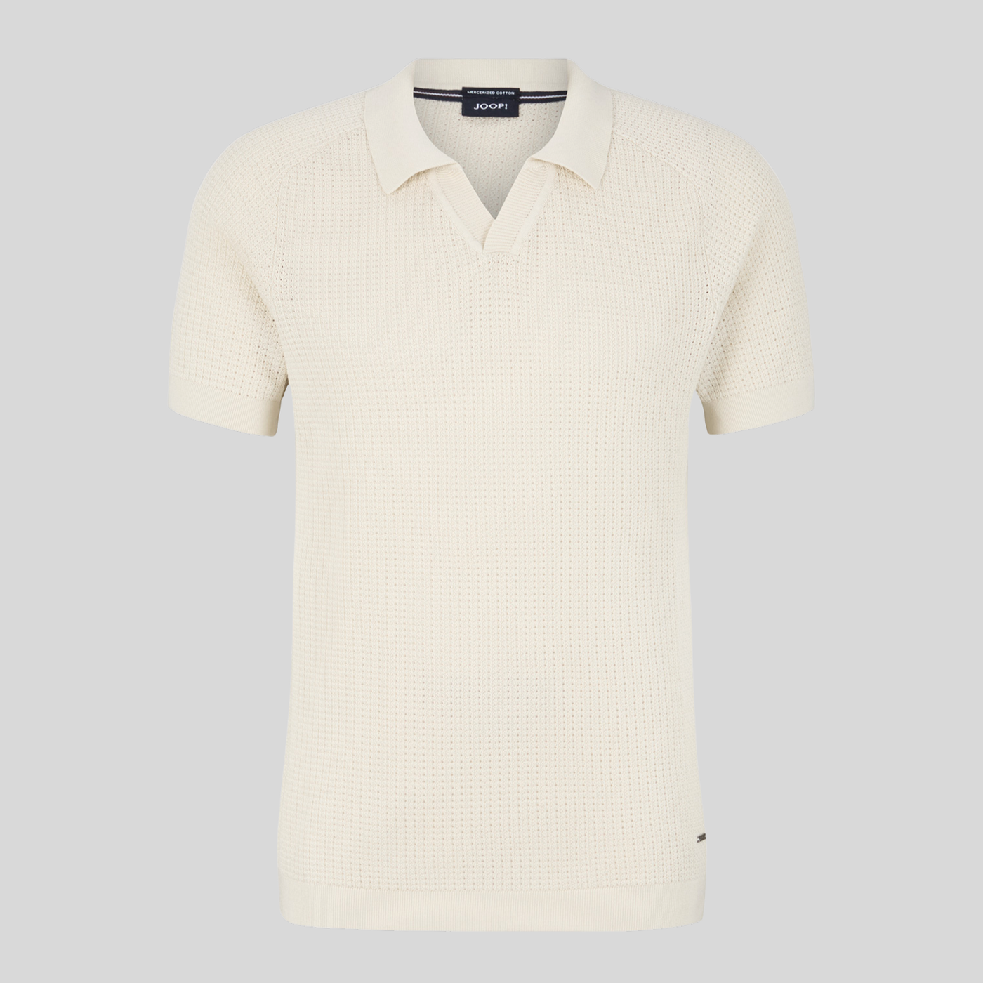 Open Collar Textured Knit Polo - Cream