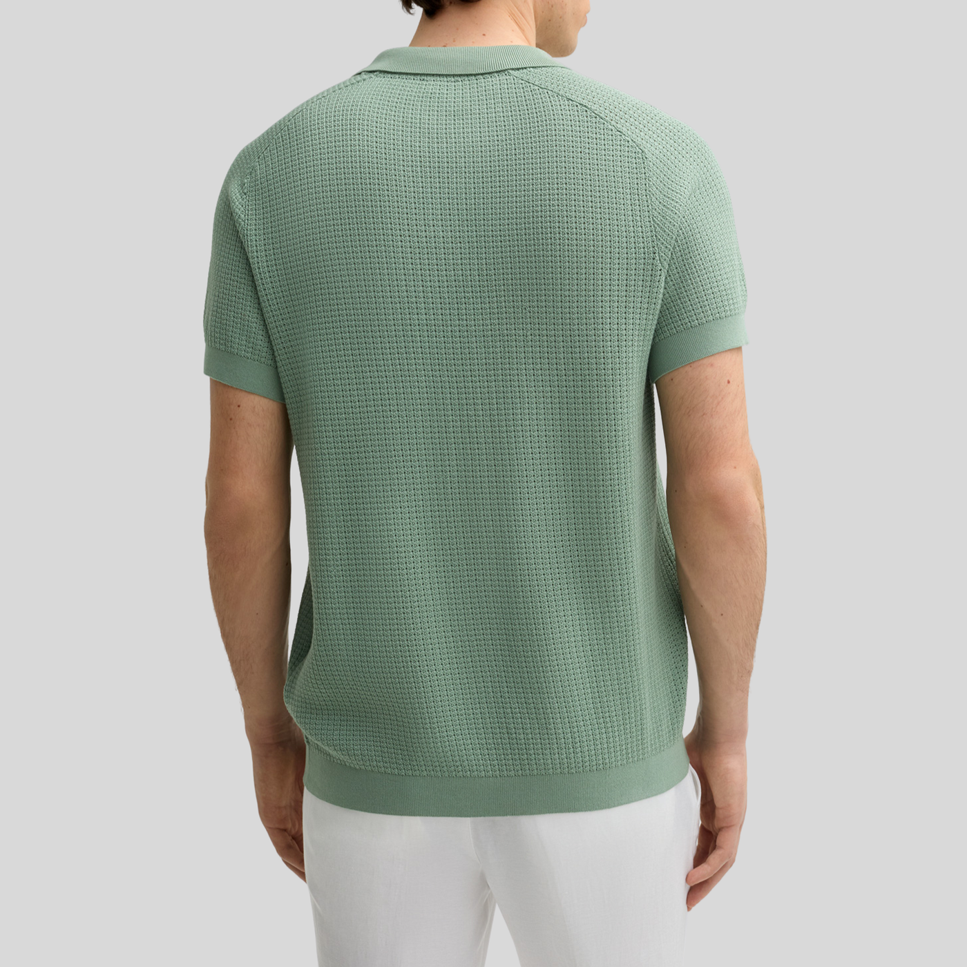 Open Collar Textured Knit Polo - Green