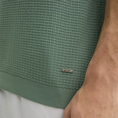 Open Collar Textured Knit Polo - Green