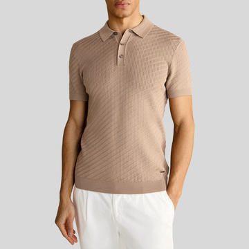 Textured Ribbed Design Knit Polo - Light Brown