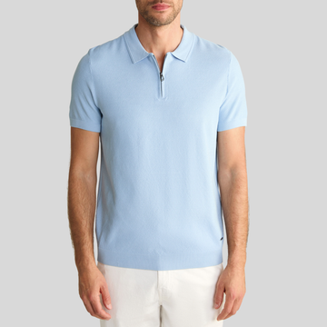 Textured Knit Zip Polo - Light Blue