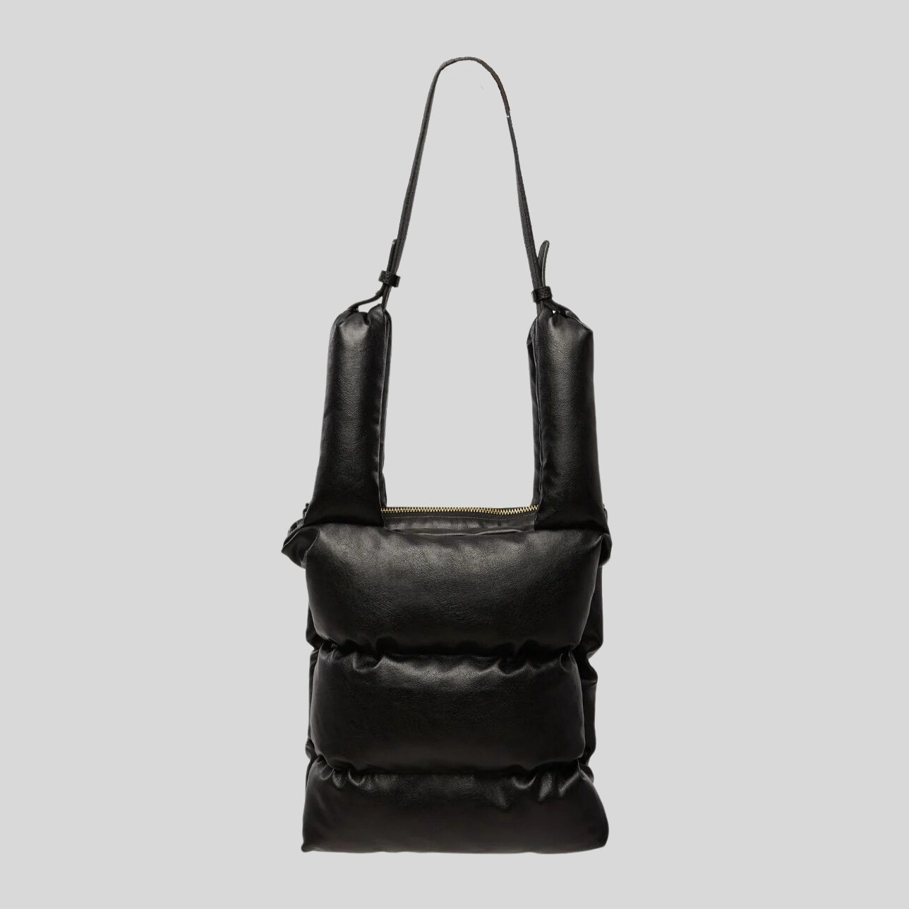 Faux Leather Puffer Tote - Black