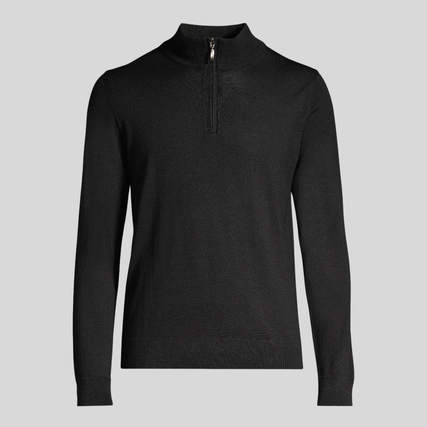 Quarter-Zip Mock Neck Merino Wool Sweater - Black