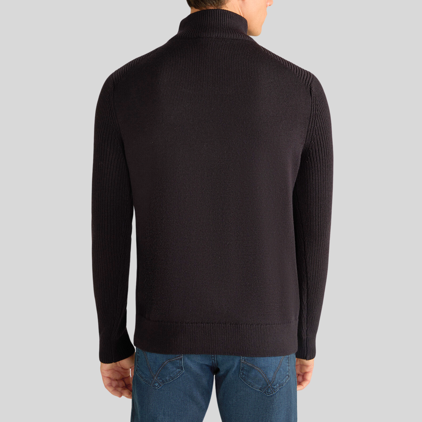 Mock Neck Quarter Zip Ribbed Sweater - Dark Navy