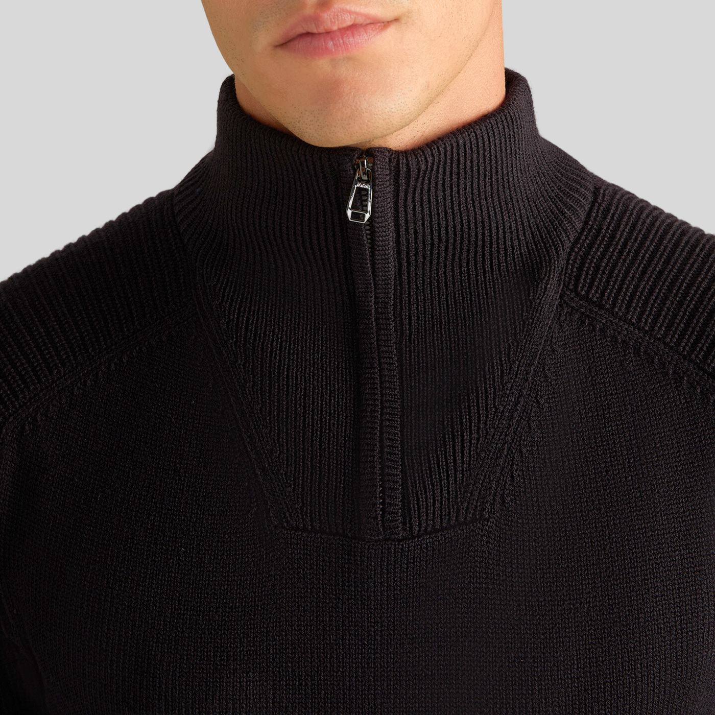 Mock Neck Quarter Zip Ribbed Sweater - Dark Navy