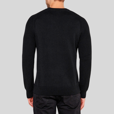 Textured Raglan Sleeves Sweater - Black