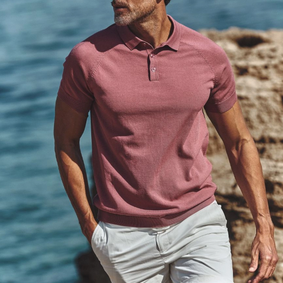 Raglan Shoulder Luxe Knit Polo - Rose