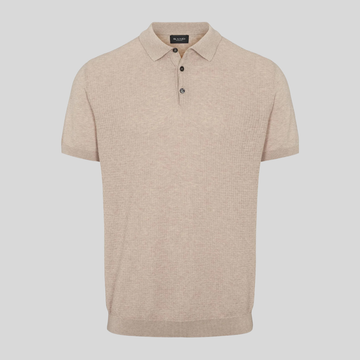 Textured Cotton Crepe Retro Knit Polo - Sand