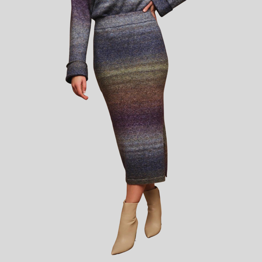 Gotstyle Fashion - Rino and Pelle Skirts Banded Knit Midi Skirt - Multi
