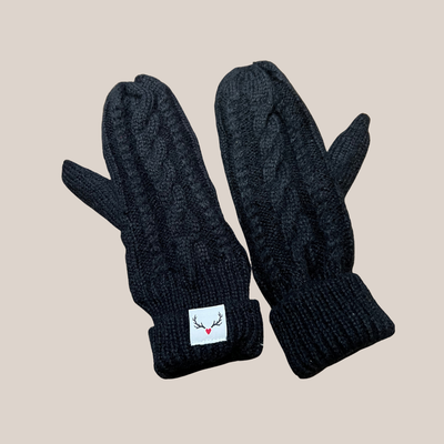 Gotstyle Fashion - Romance University Gloves Antler Love Cable Knit Mittens - Black