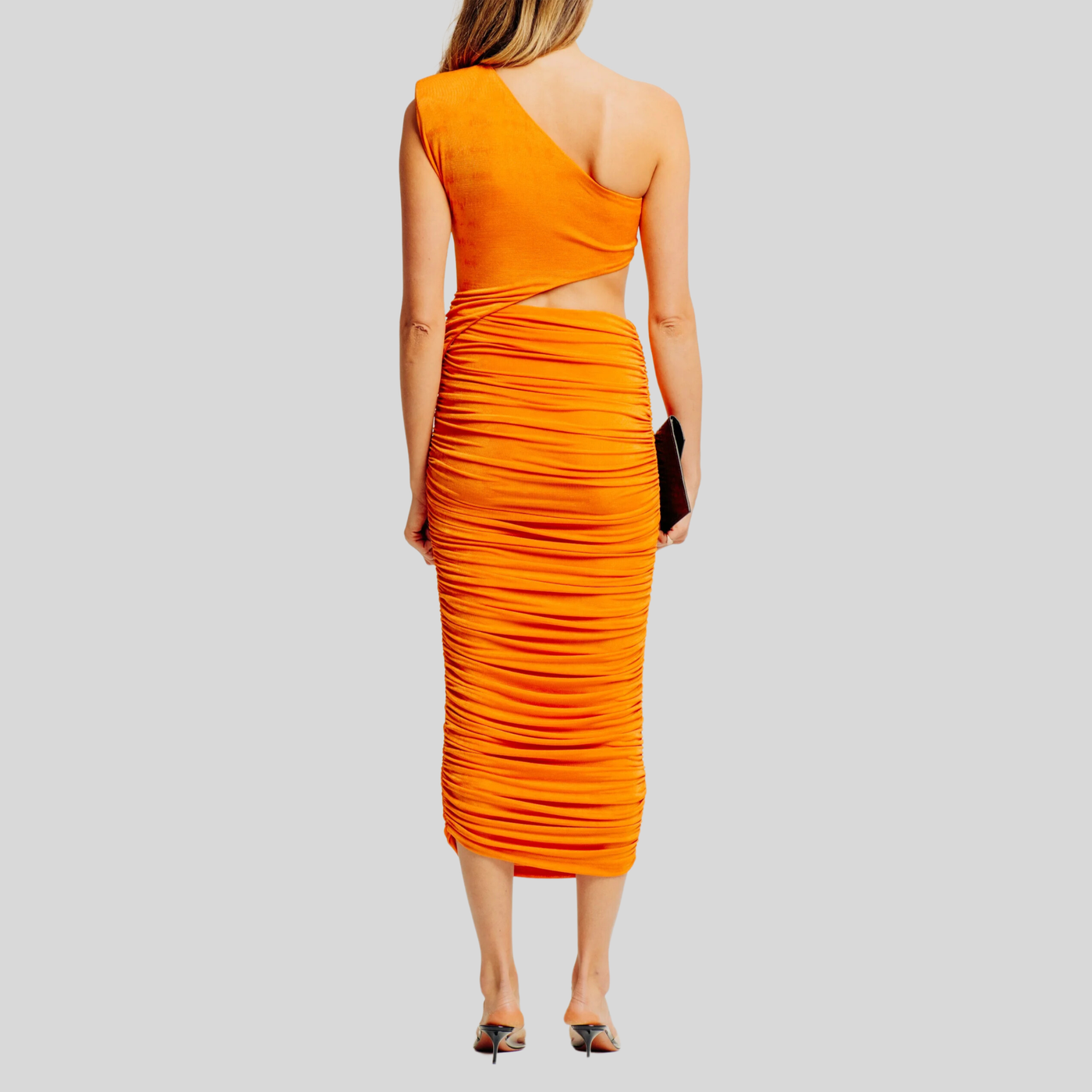 Gotstyle Fashion - Ronny Kobo Dresses Ruched One-Shoulder Side Cutout Form-Fit Dress - Tangerine
