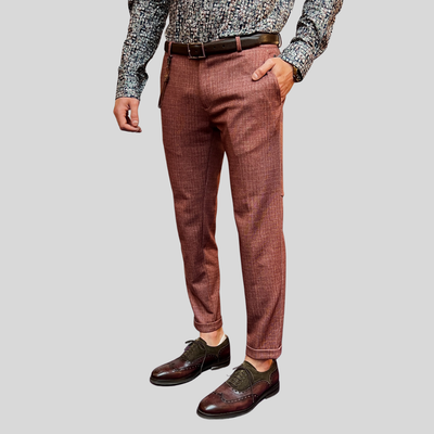 Gotstyle Fashion - Club Of Gents Suits Grid Check Melange Jersey Pant - Rust