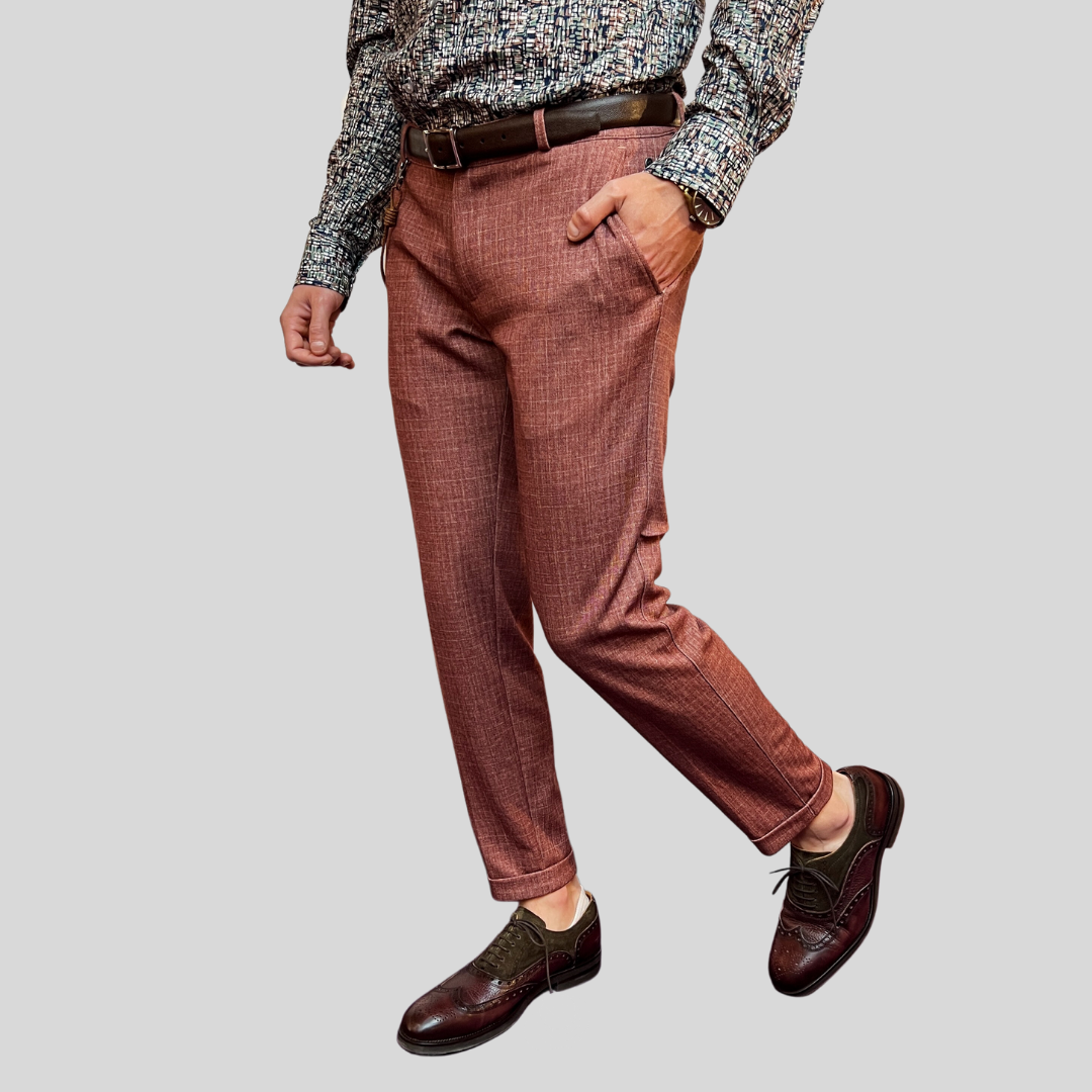 Gotstyle Fashion - Club Of Gents Suits Grid Check Melange Jersey Pant - Rust