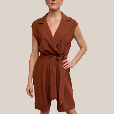Gotstyle Fashion - Iris Setlakwe Jumpsuits Collared V-Neck Cap Sleeve Crossover Romper - Rust
