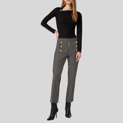 Gotstyle Fashion - Seductive Pants Stripe Jersey Kick Flare Pants - Dark Navy