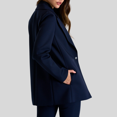 Gotstyle Fashion - Shan Blazers Stretch Jersey Snap Button Long Blazer - Navy
