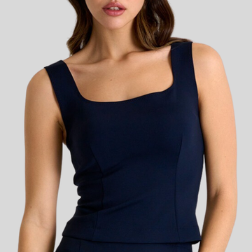 Stretch Jersey Scoop Neck Tank Top - Navy