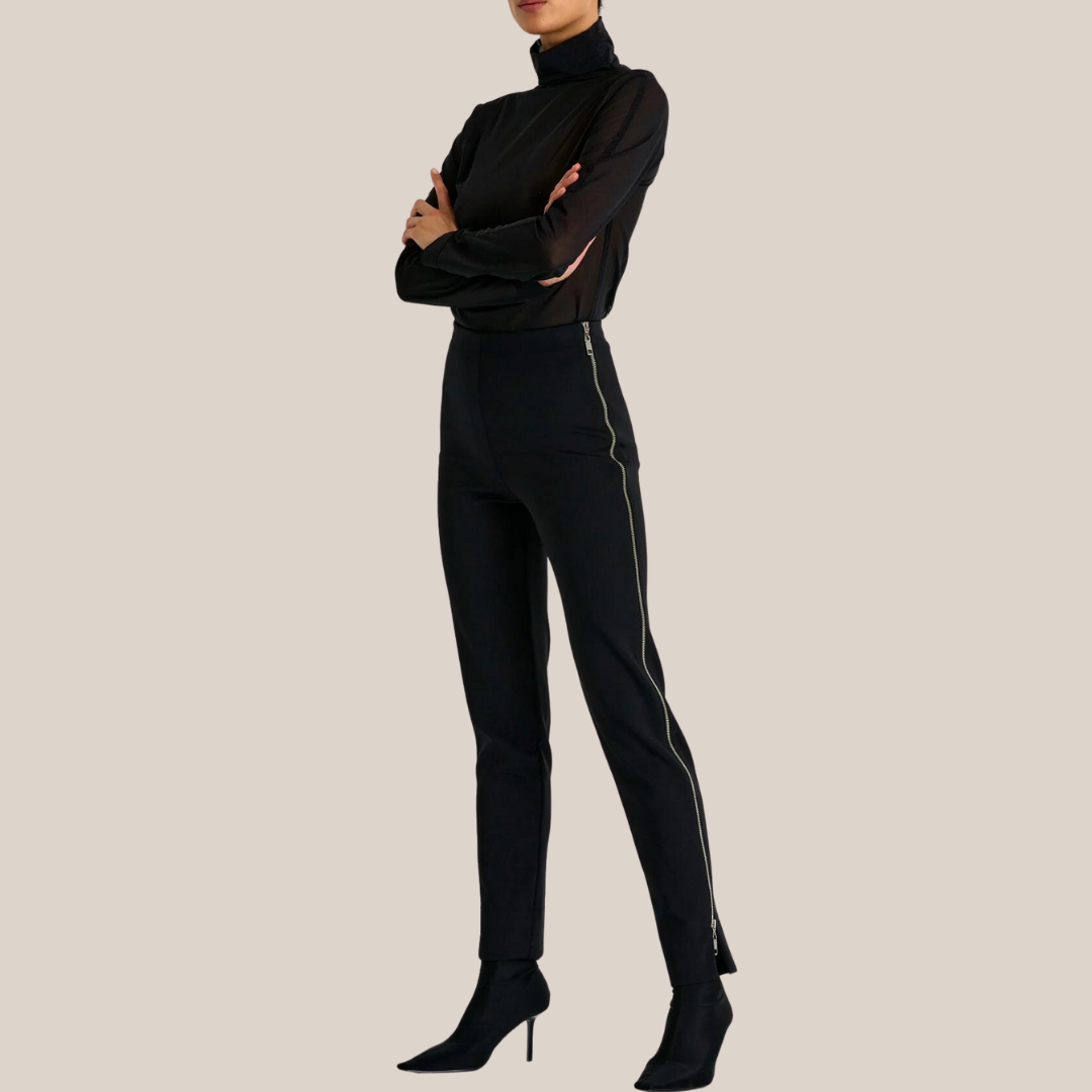 Gotstyle Fashion - Shan Pants Stretch Jersey Long Side Zip Pants - Black