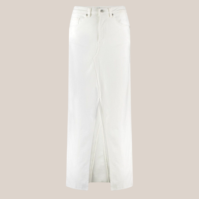 Front Split 5-Pocket Maxi Denim Skirt - White - Gotstyle