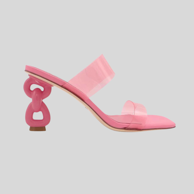 Gotstyle Fashion - Caverley Shoes Square Toe PVC Strap Sculpted Heel - Pink
