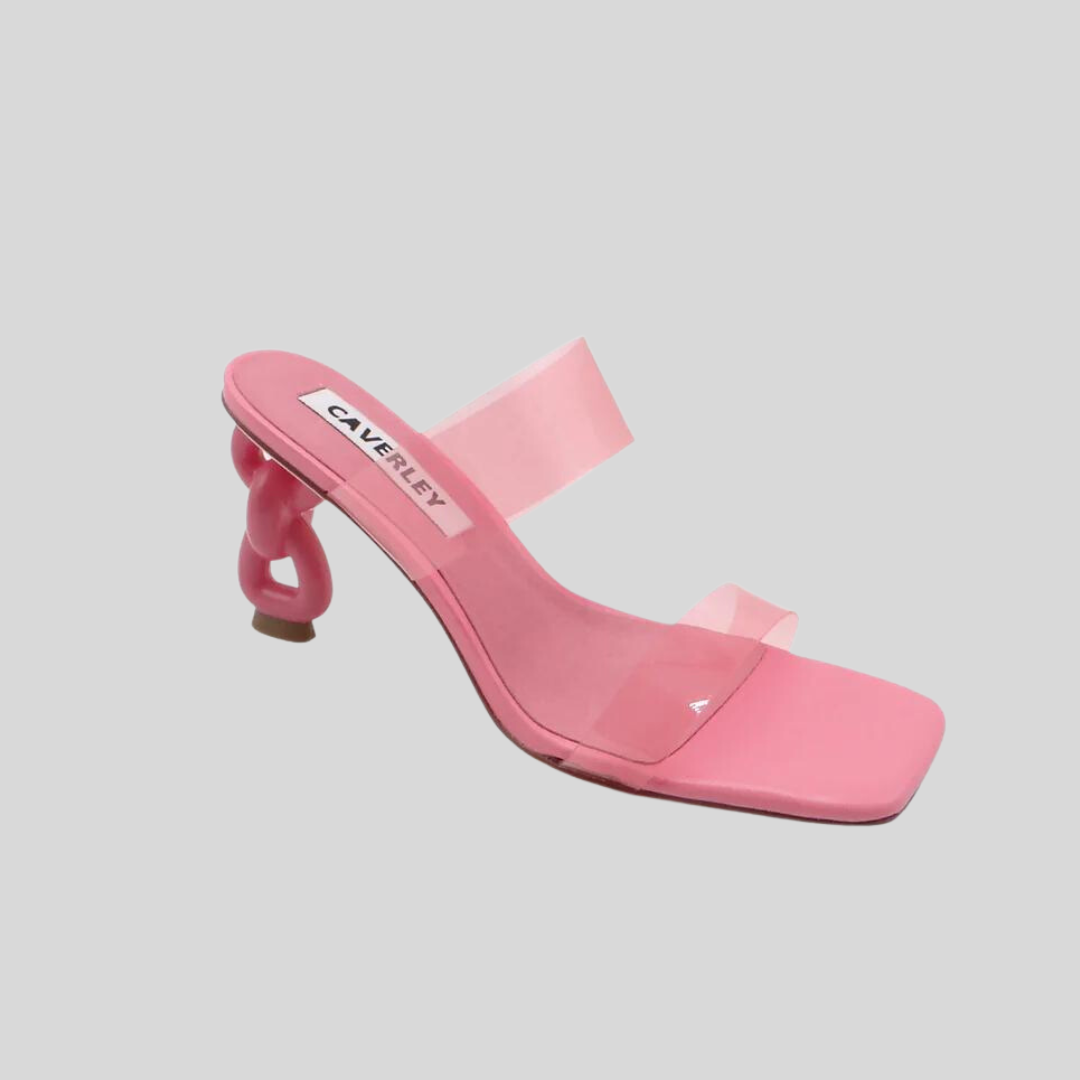 Gotstyle Fashion - Caverley Shoes Square Toe PVC Strap Sculpted Heel - Pink