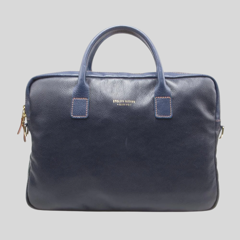 Italian Leather Briefcase - Blue