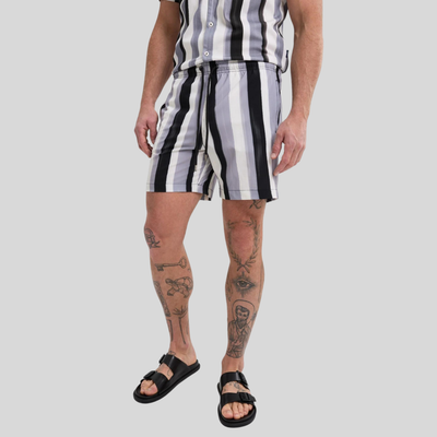 Gotstyle Fashion - Stone Rose Shorts Stripe Swim Short - Black