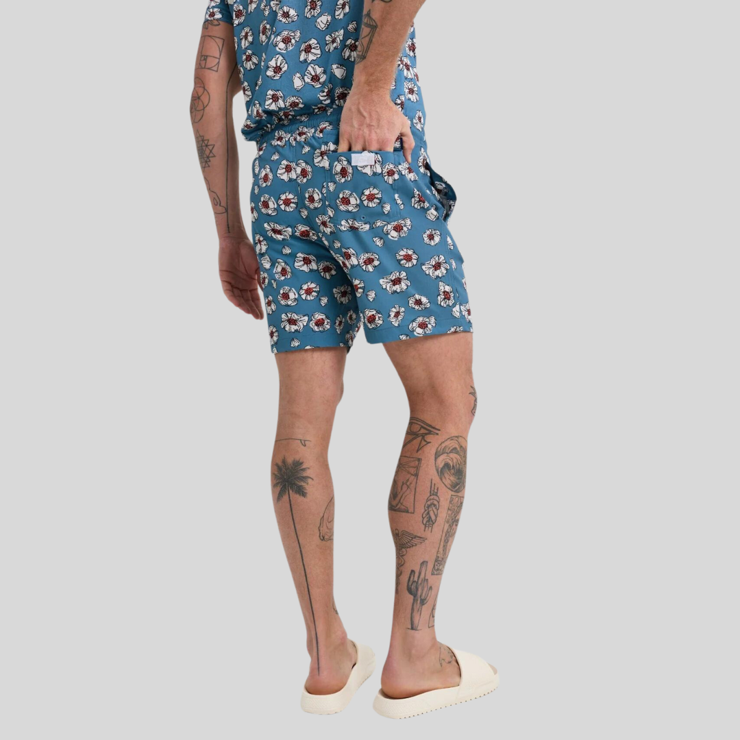 Gotstyle Fashion - Stone Rose Shorts Floral Print Swim Short - Blue