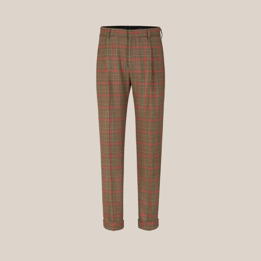 Gotstyle Fashion - Strellson Suits Glen Check Pleated Pants - Brown/Red