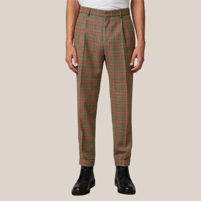 Gotstyle Fashion - Strellson Suits Glen Check Pleated Pants - Brown/Red