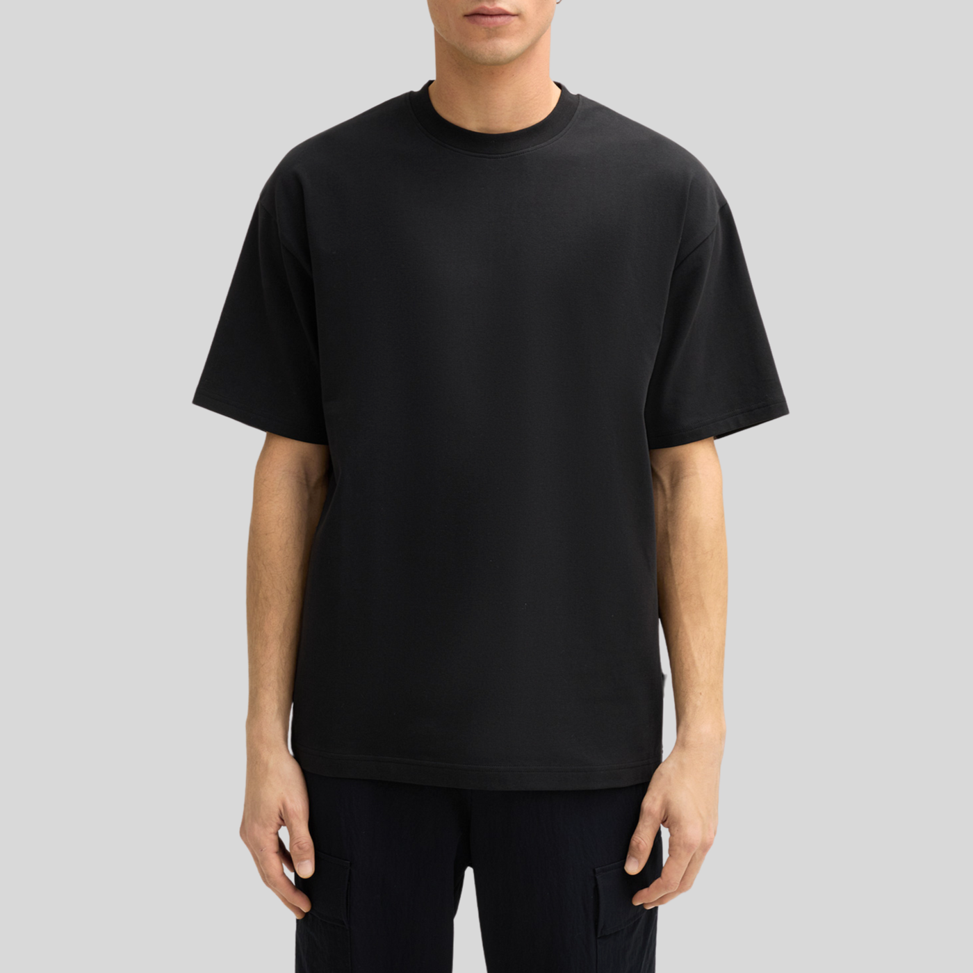 Stretch Cotton Crew T-Shirt - Black