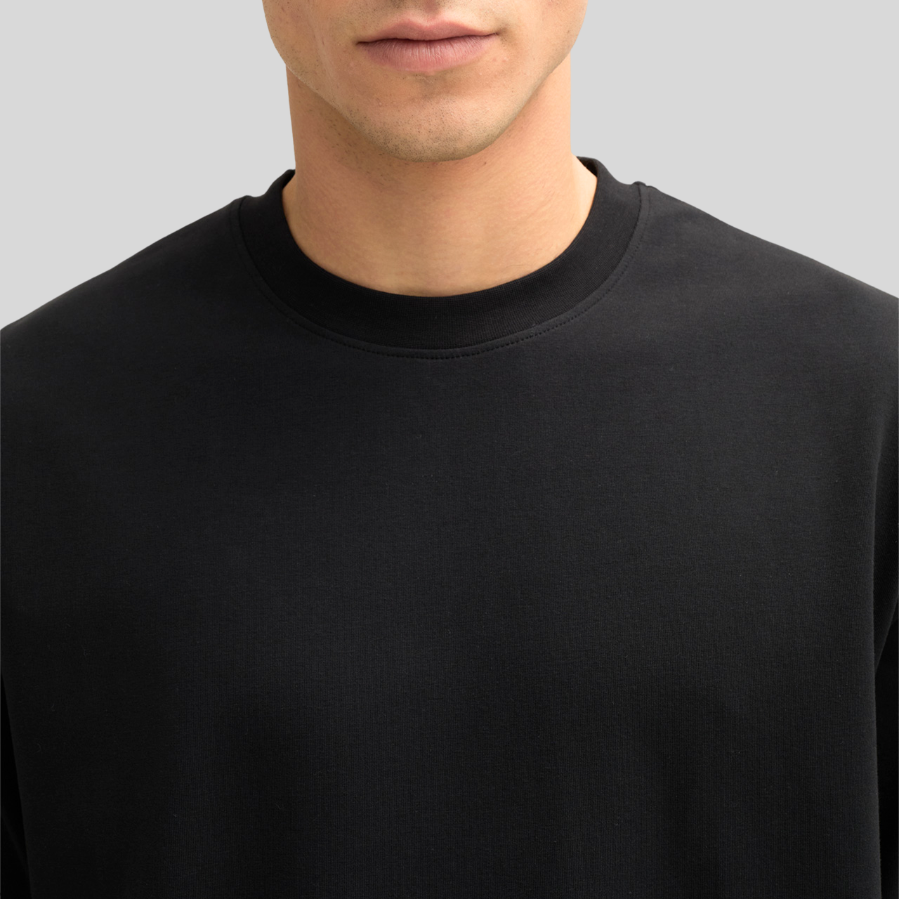 Stretch Cotton Crew T-Shirt - Black