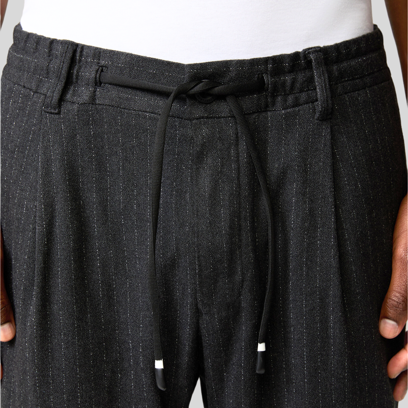 Chalk Pinstripe Drawstring Waist Pants - Charcoal