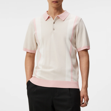 Contrast Stripe Retro Knit Polo - Beige