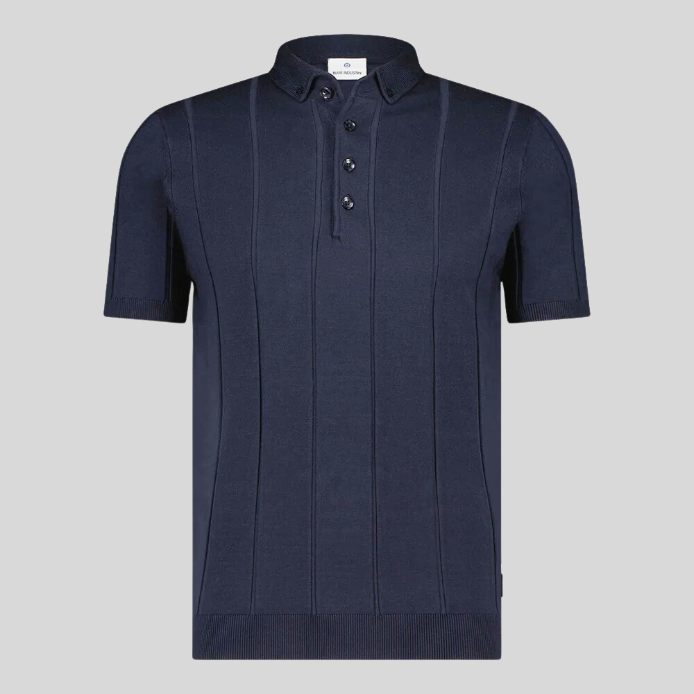 Textured Stripes Knit Polo - Navy