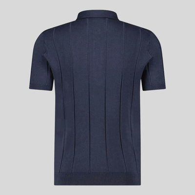 Textured Stripes Knit Polo - Navy