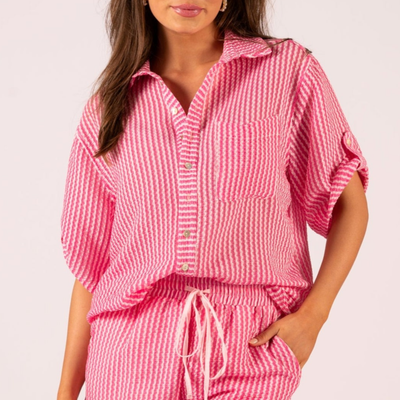 Stripe Crinkle Shirt - Pink - Gotstyle