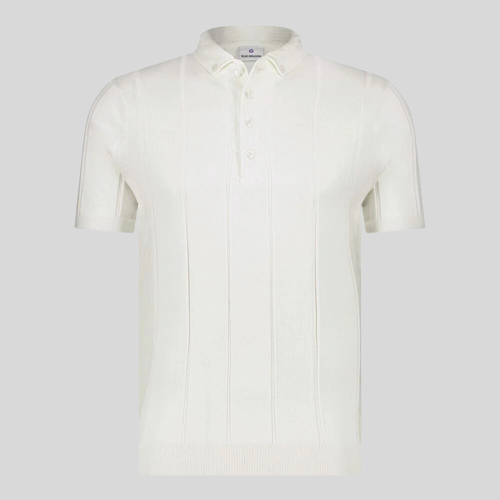 Textured Stripes Knit Polo - Off-White