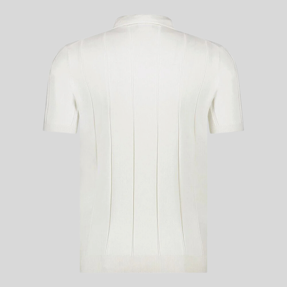 Textured Stripes Knit Polo - Off-White